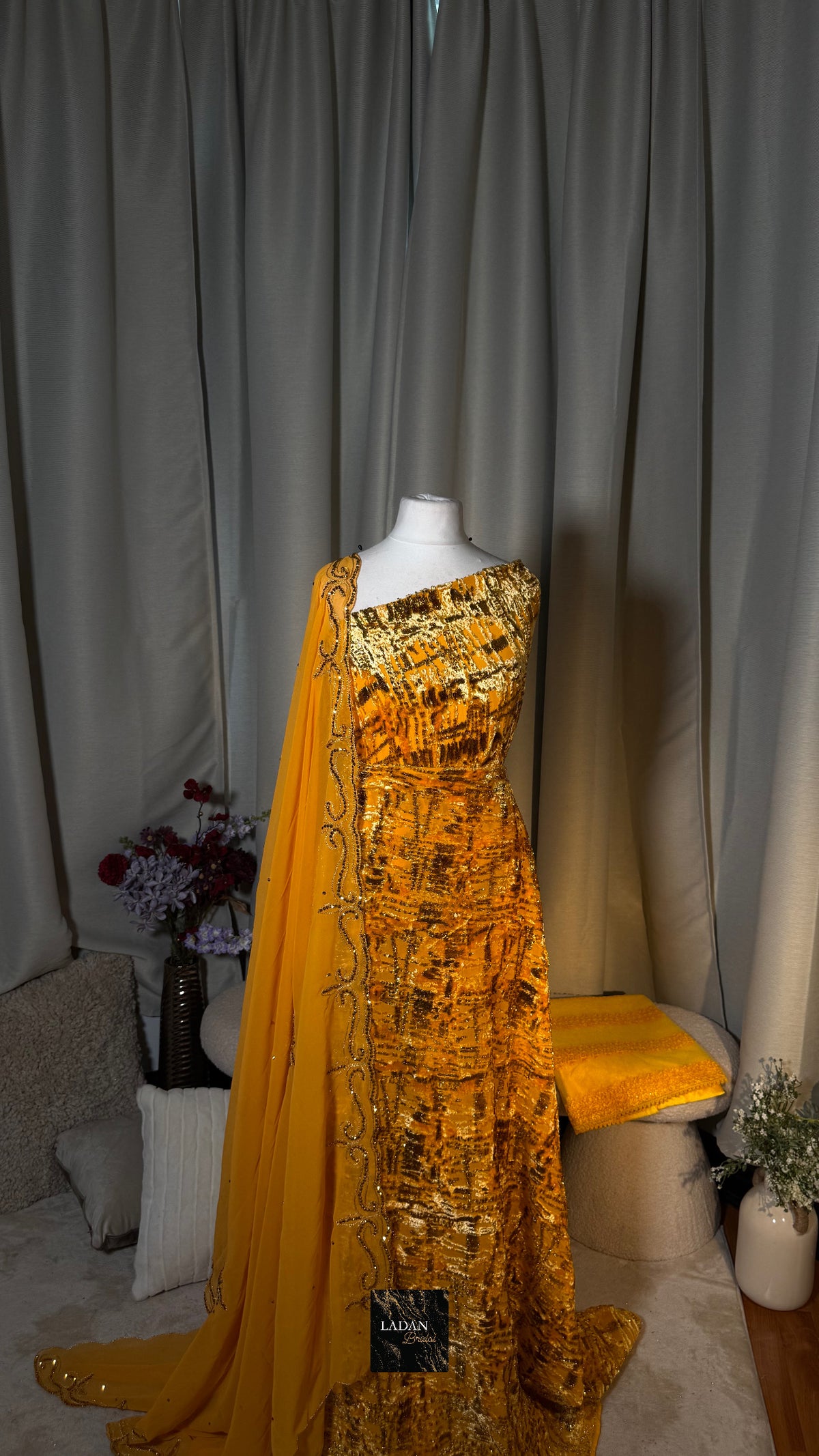 Luxury Maqbal Collection | Mustard Gold Dirac Set