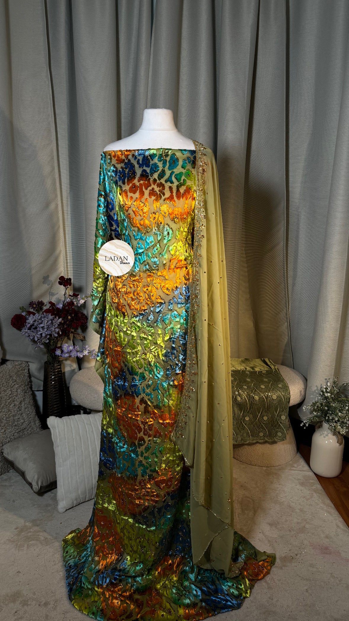 Leopard Maqbal Collection | Green/Orange/Blue Dirac Set