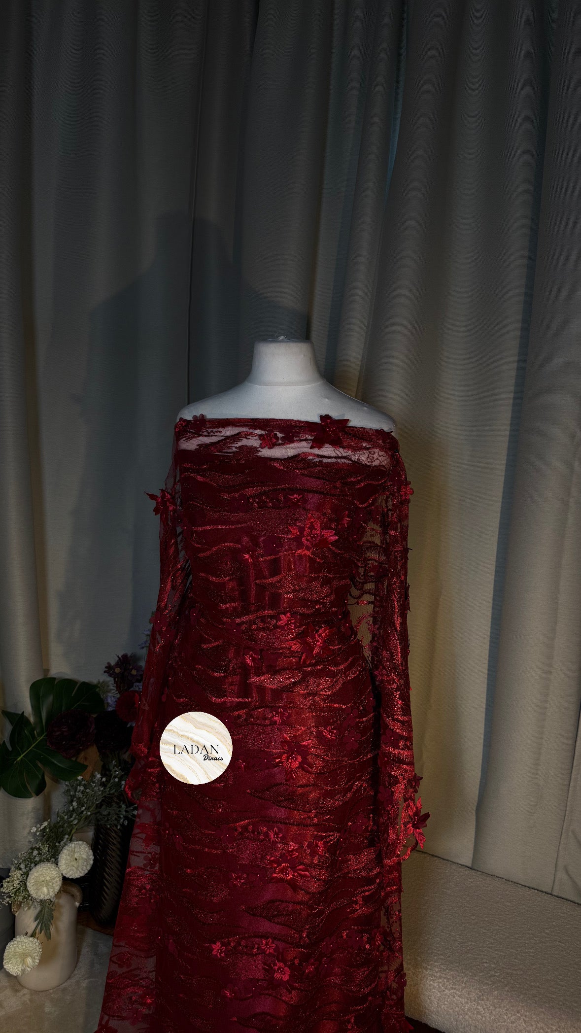 Floral Pearl Lace Dirac Set | Burgundy