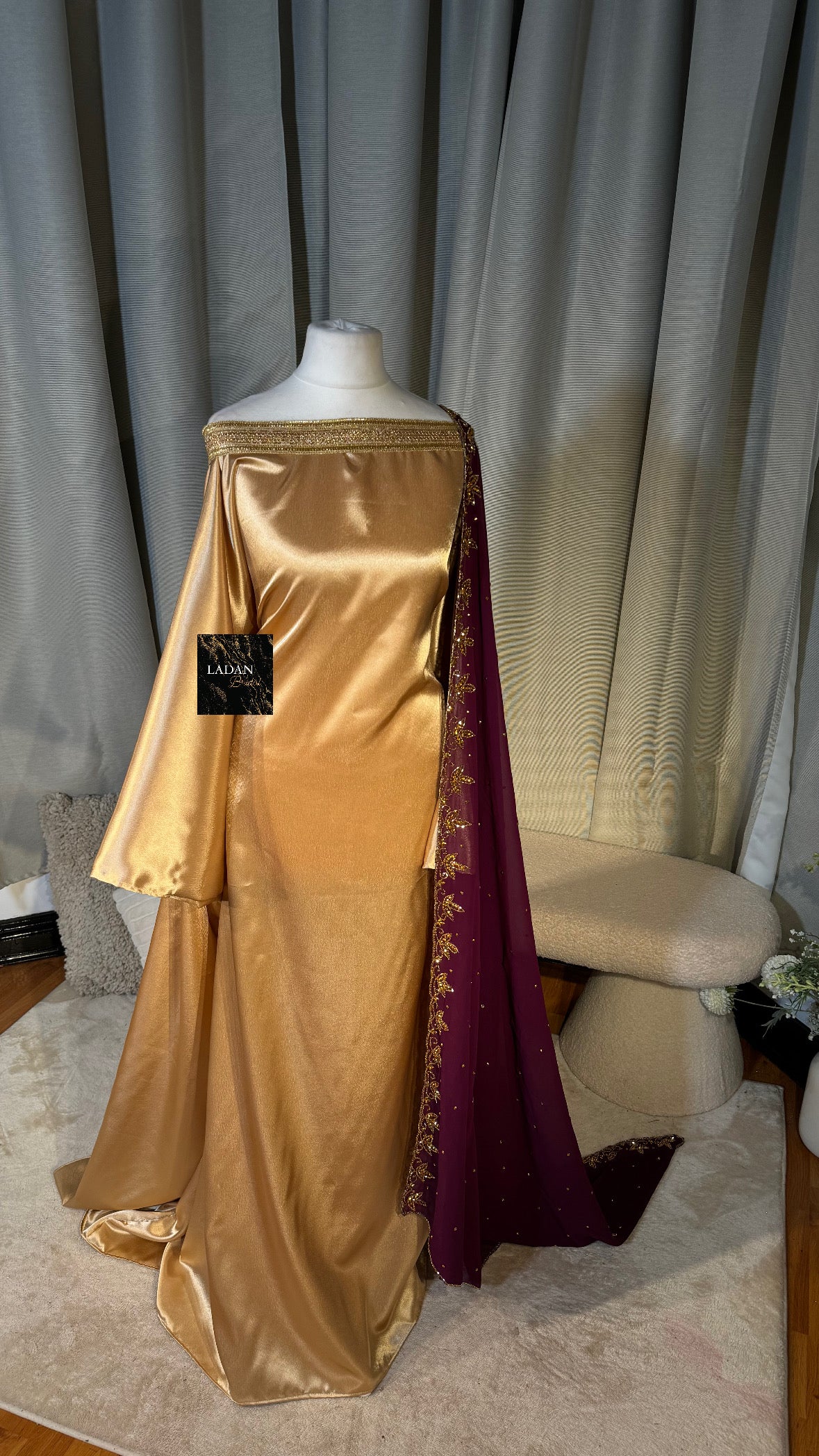 Bespoke Satin Bridesmaids Set - Chiffon Embroided Garbasaars | Wine & Purple