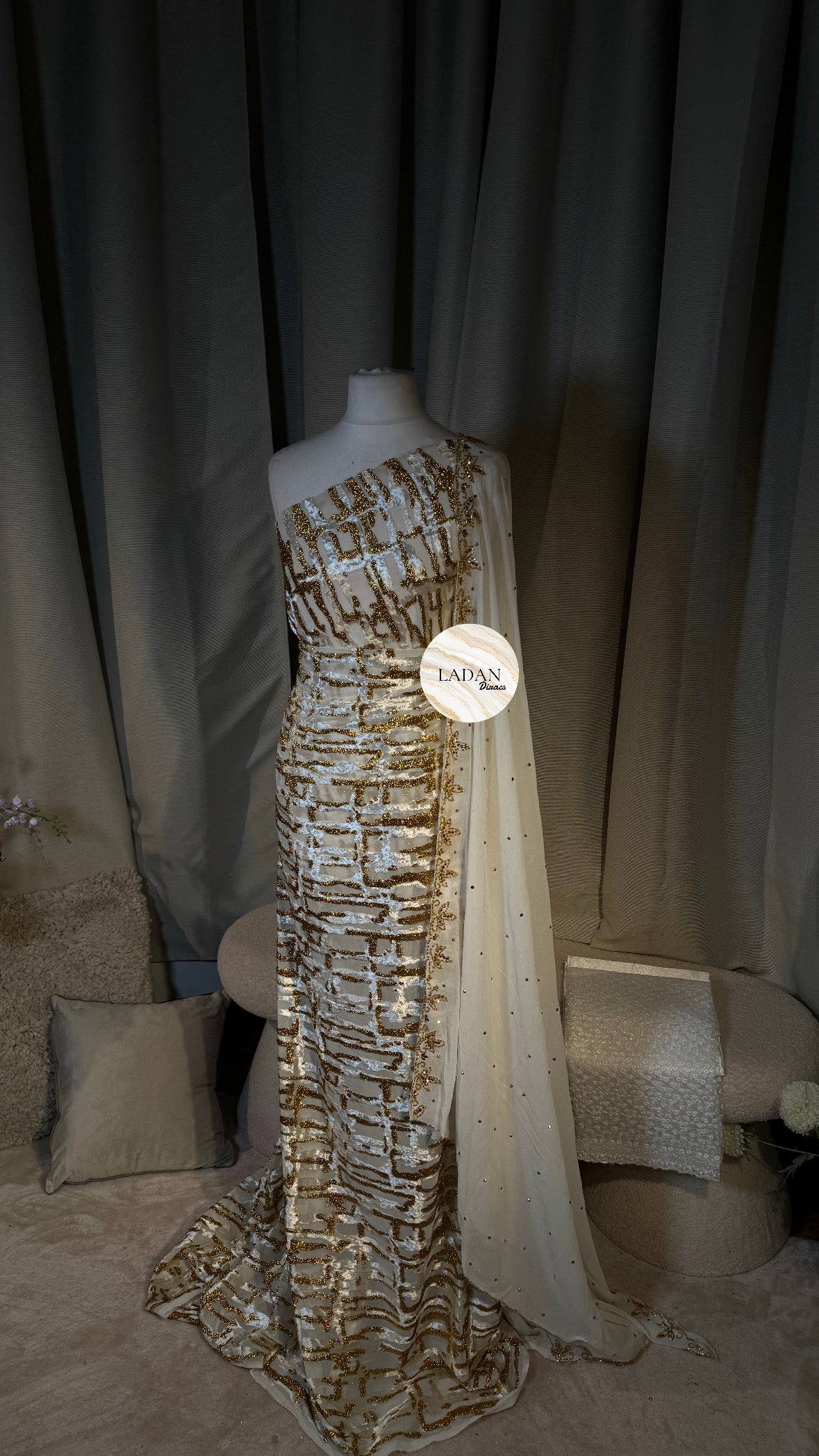 Luxury Maqbal Collection | White & Gold Dirac Set