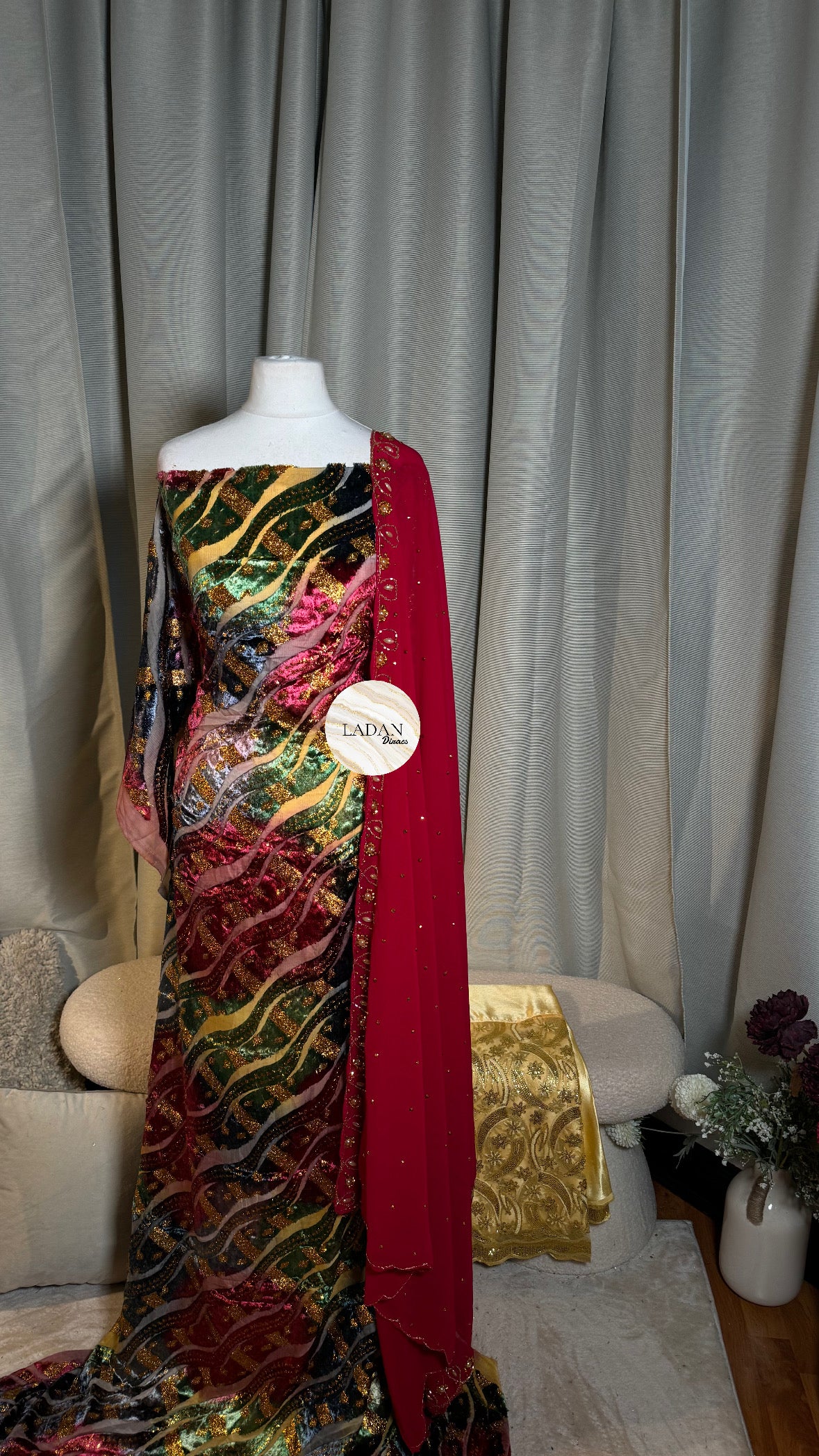 Prestige Maqbal Collection | Gold & Pink Multicoloured Dirac Set