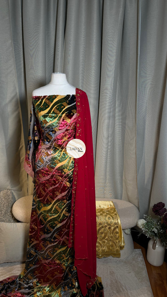 Prestige Maqbal Collection | Gold & Pink Multicoloured Dirac Set