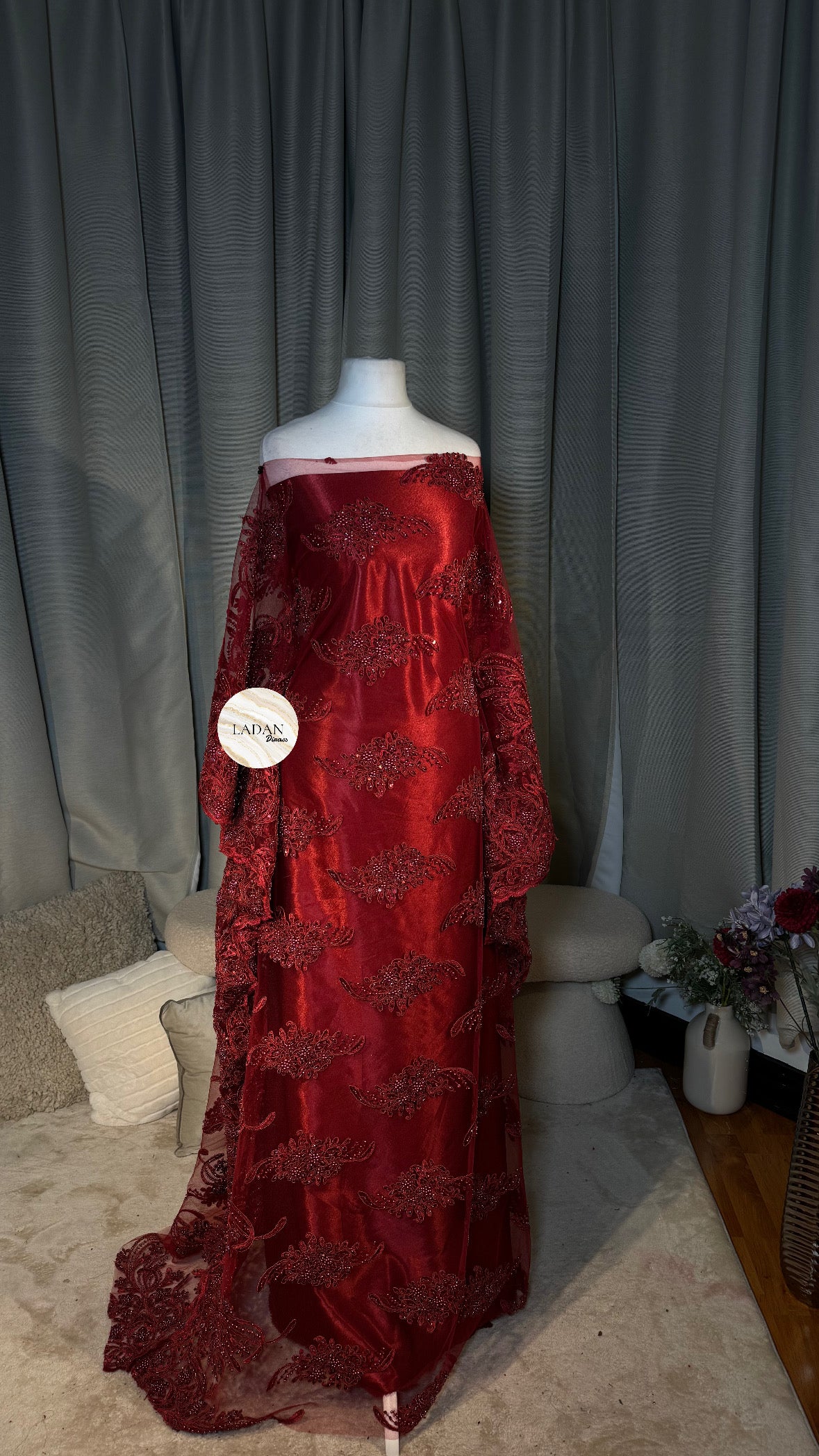 Luxury Sequin & Pearl Lace Dirac Set | Maroon