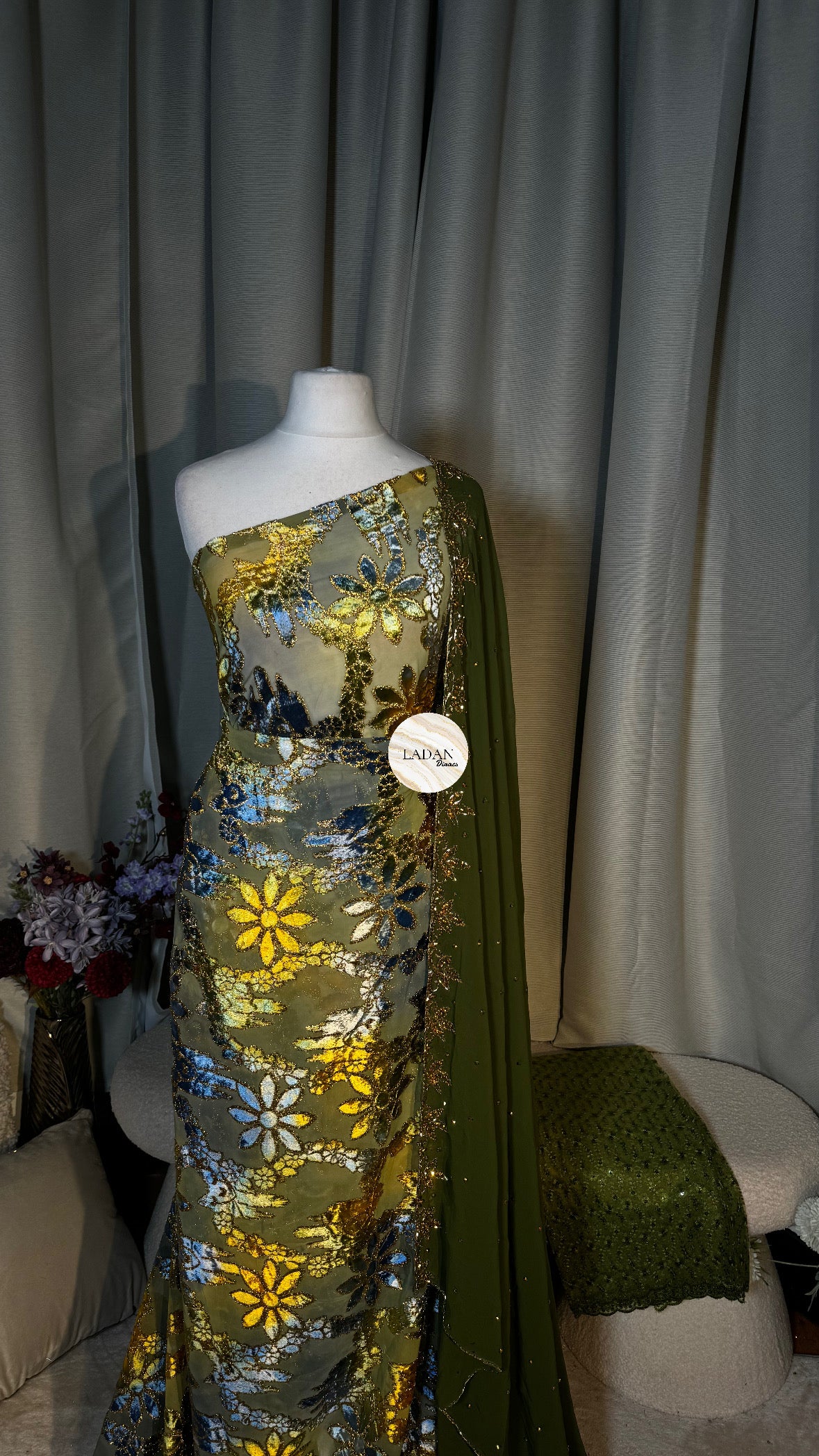 Prestige Maqbal Collection | Olive Green & Multicoloured Dirac Set