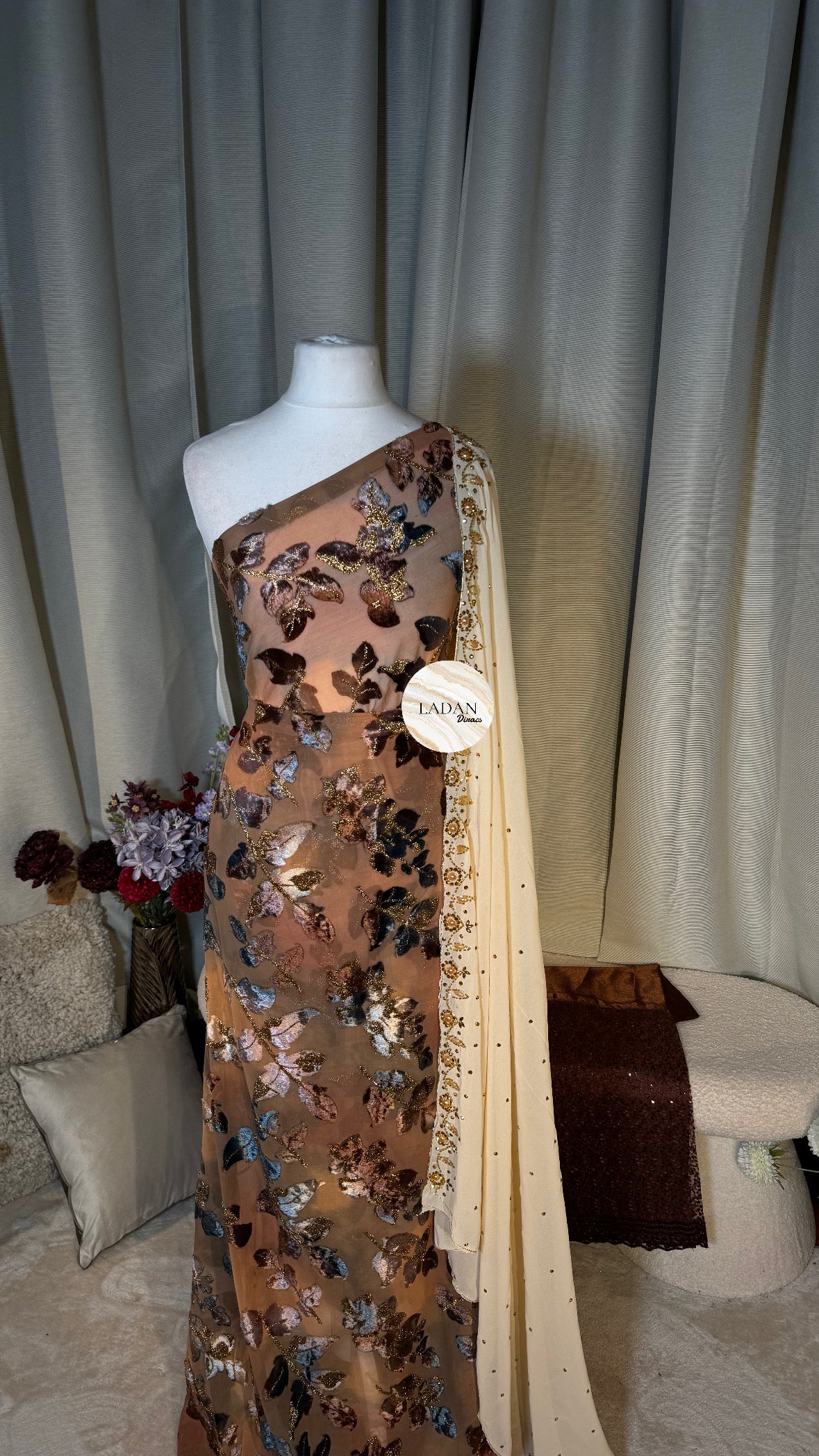 Leaf Maqbal Collection | Brown & Cream Dirac Set