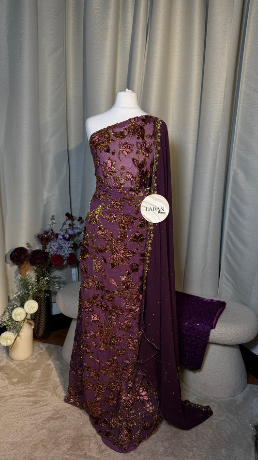 Luxury Floral Maqbal | Purple Dirac Set