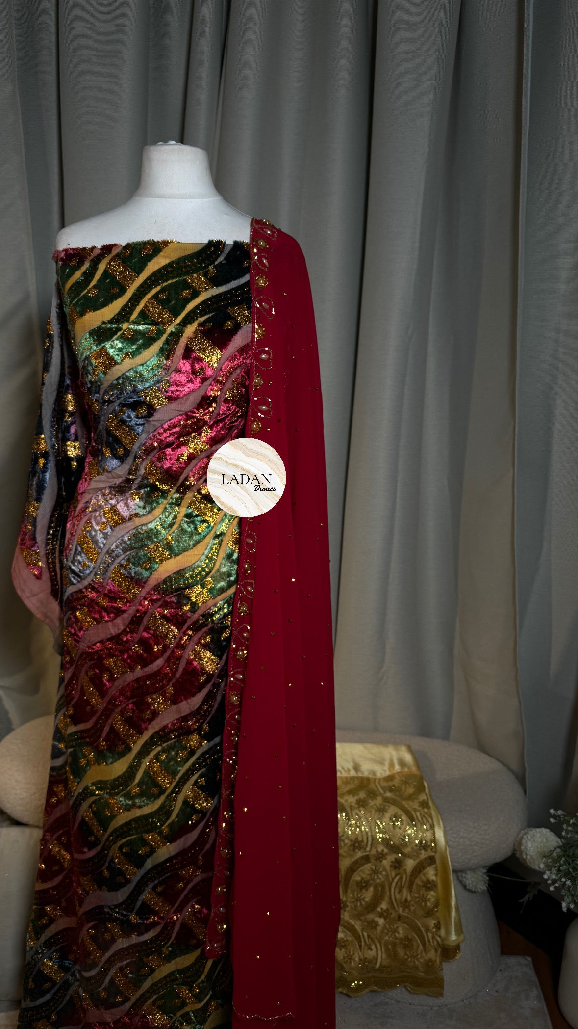 Prestige Maqbal Collection | Gold & Pink Multicoloured Dirac Set