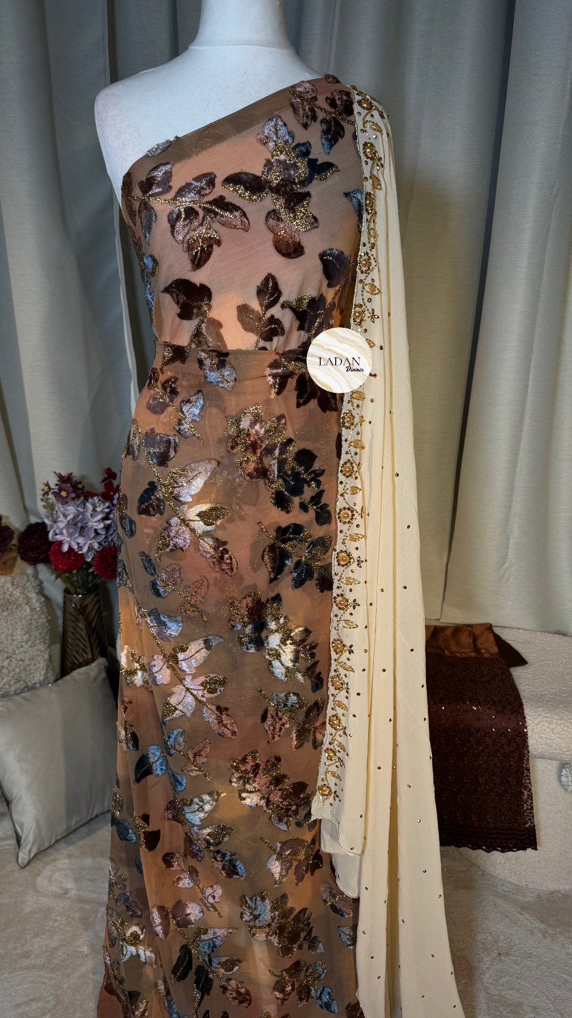 Leaf Maqbal Collection | Brown & Cream Dirac Set