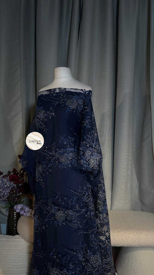 Floral Embroidered Lace Dirac Set | Navy Blue