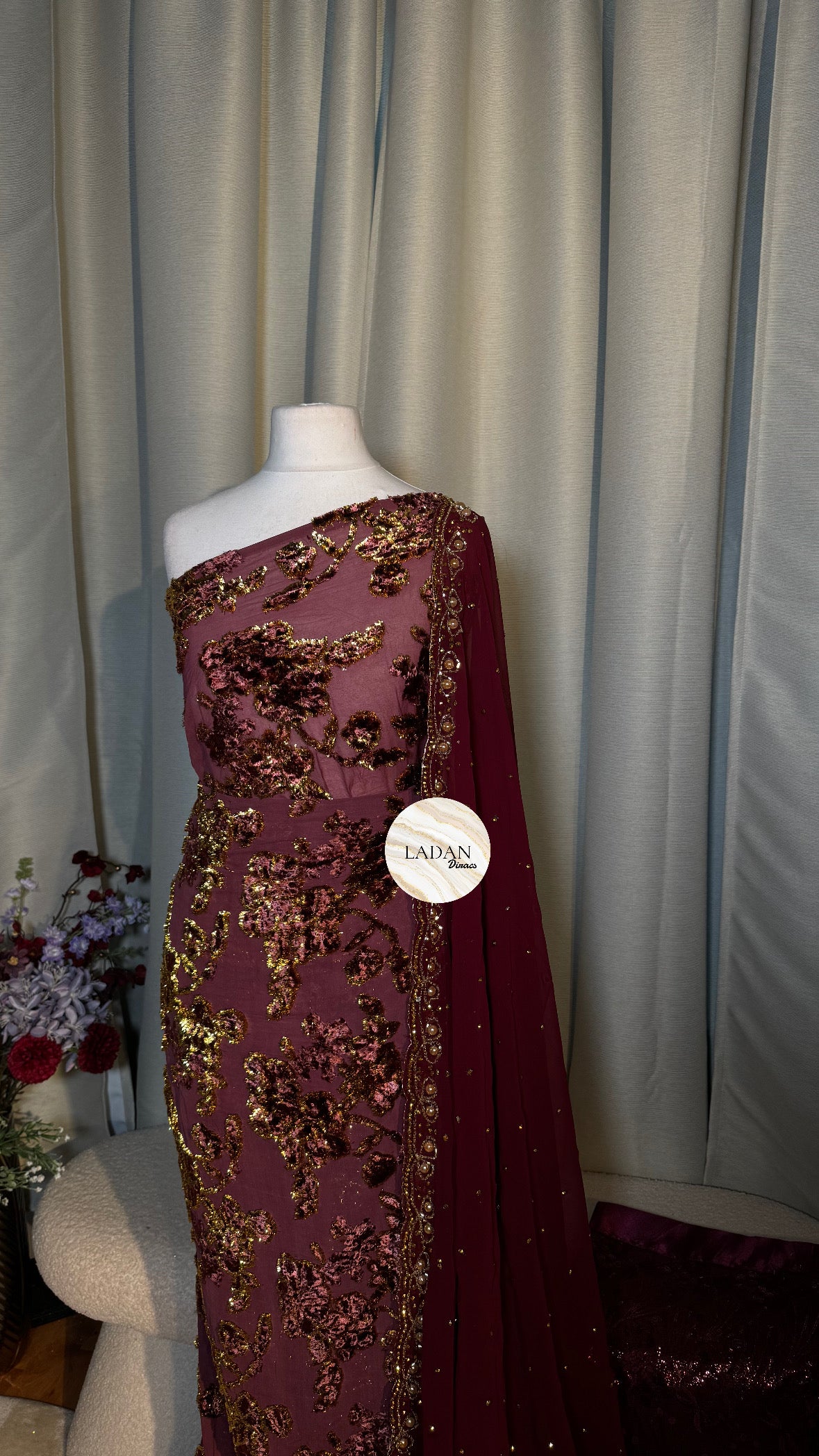 Intricate Floral Maqbal Collection | Wine Dirac Set