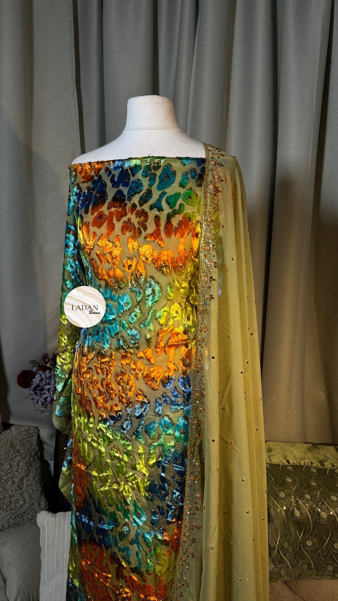 Leopard Maqbal Collection | Green/Orange/Blue Dirac Set
