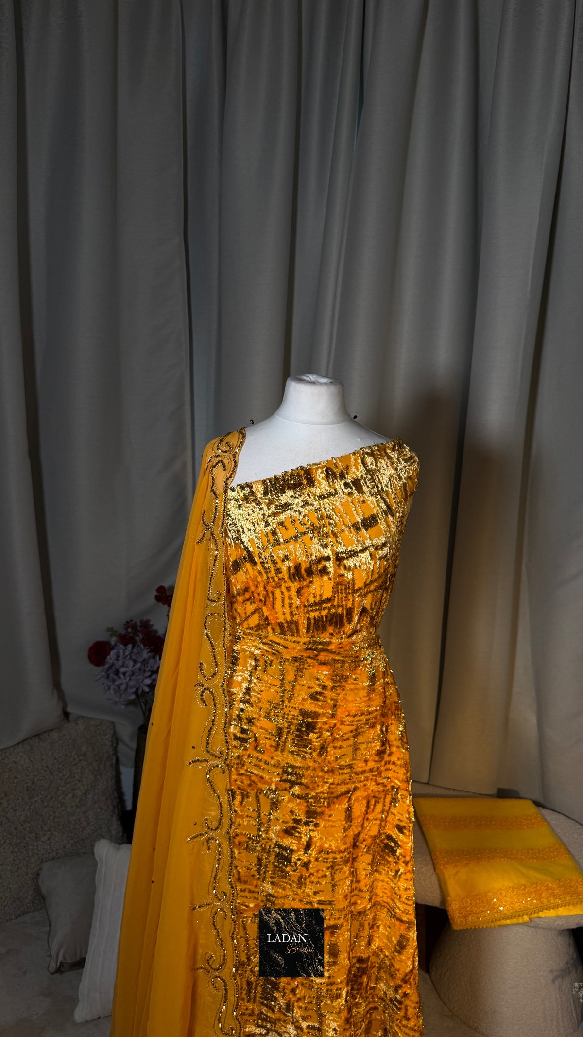Luxury Maqbal Collection | Mustard Gold Dirac Set