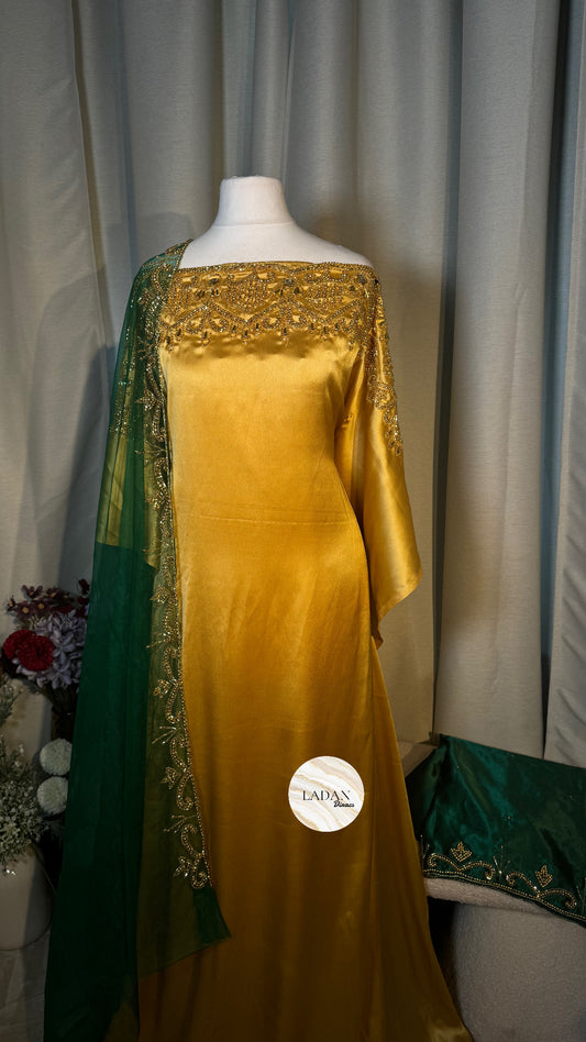 Luxury Embroidered Bridesmaids Sets | Gold & Emerald Green | Bundle of 2