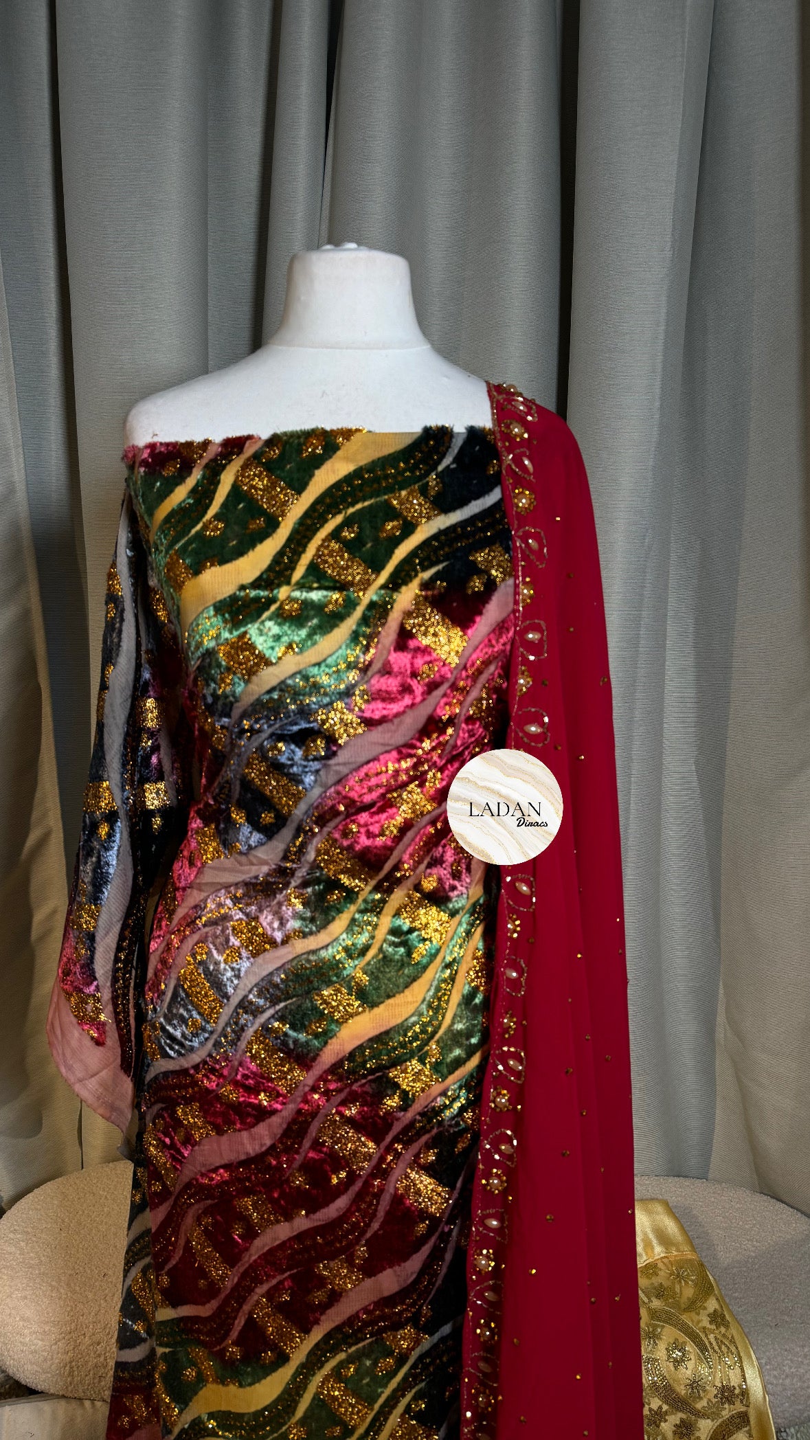 Prestige Maqbal Collection | Gold & Pink Multicoloured Dirac Set