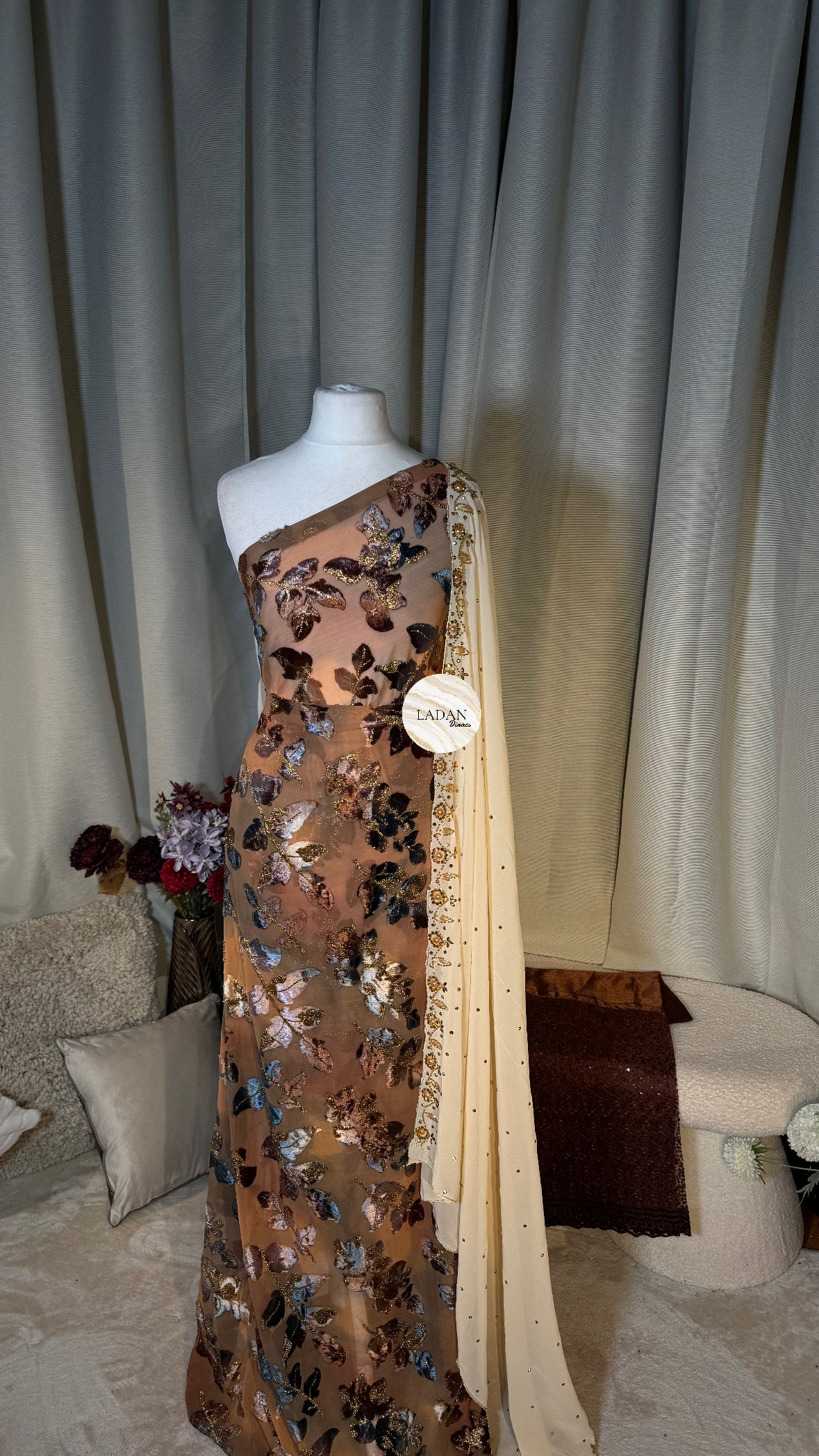 Leaf Maqbal Collection | Brown & Cream Dirac Set