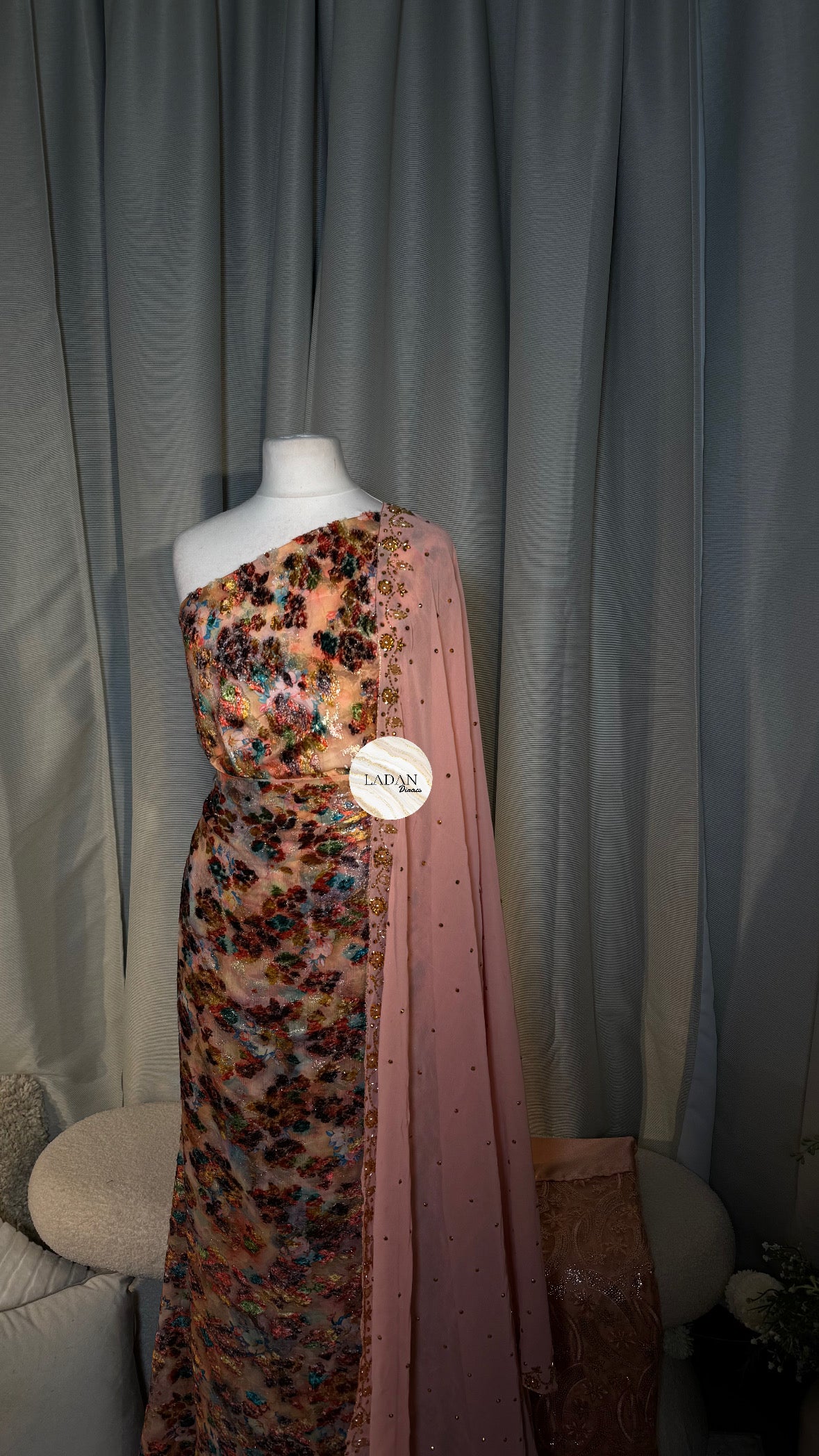 Bloom Maqbal Collection | Peach/Pink Dirac Set