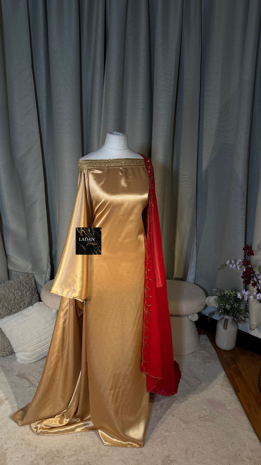 Bespoke Satin Bridesmaids Set - Chiffon Embroided Garbasaars | Red