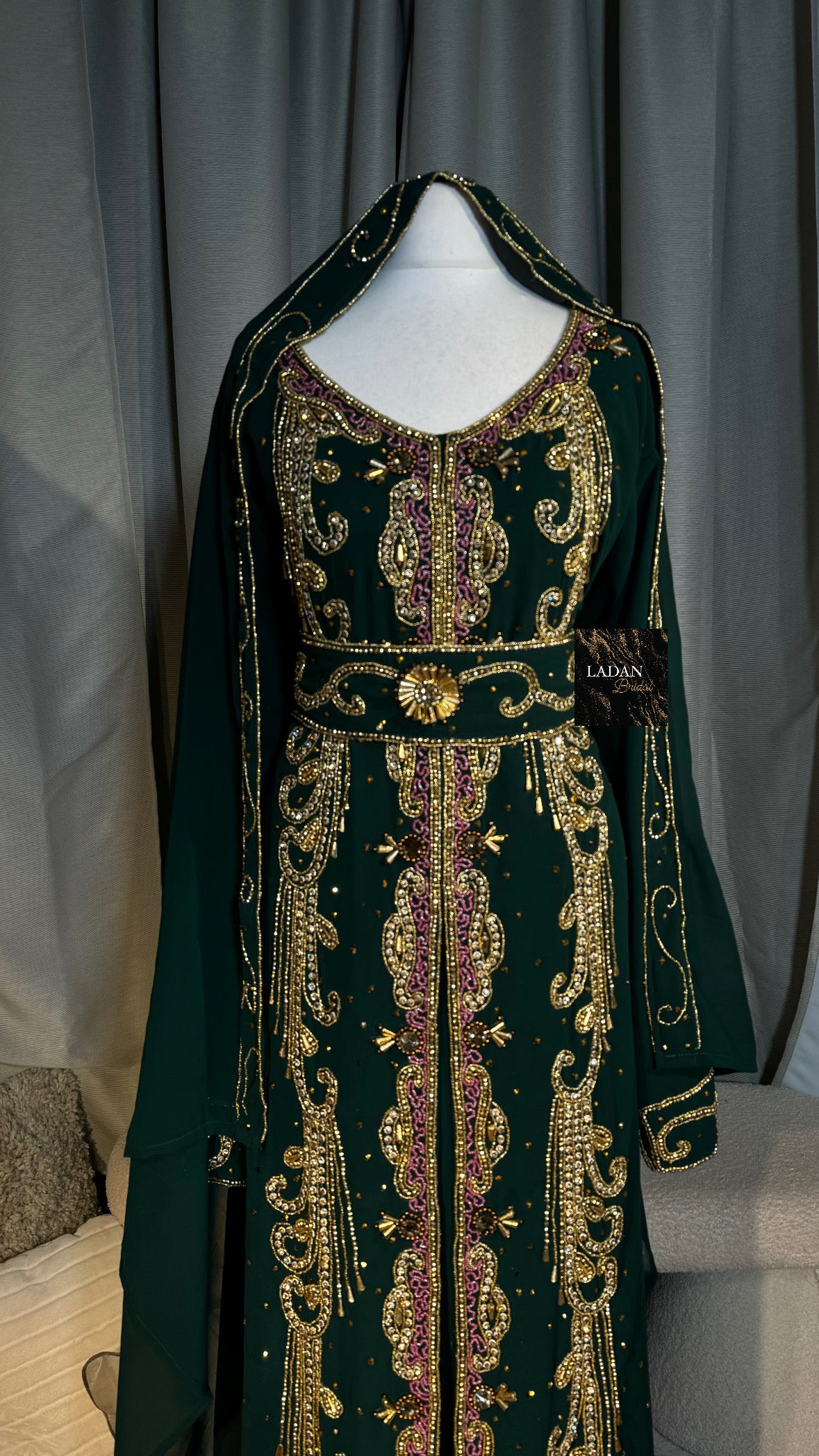 Qamar Nikkah Dress - Dark Green & Pink