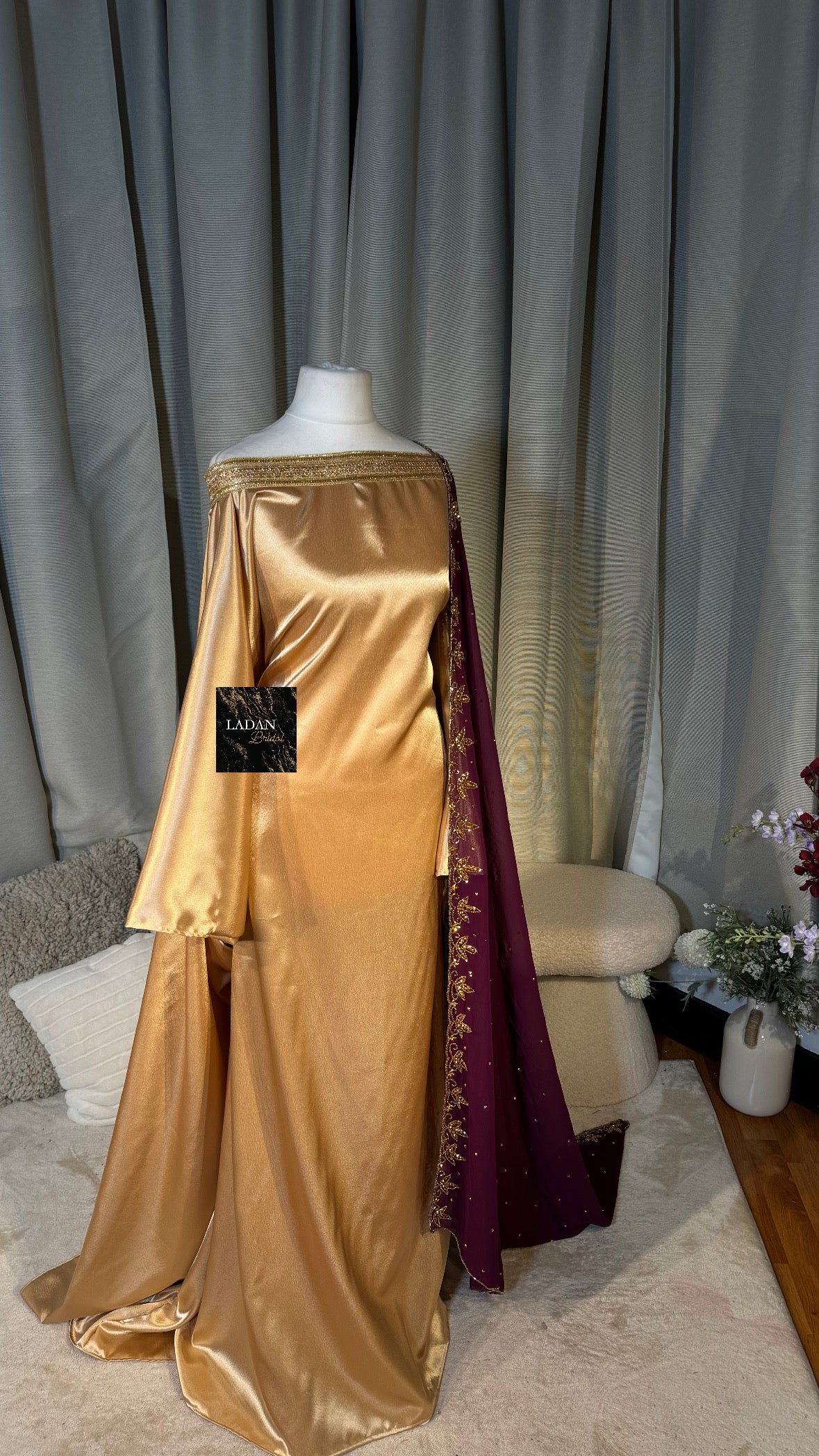 Bespoke Satin Bridesmaids Set - Chiffon Embroided Garbasaars | Wine & Purple