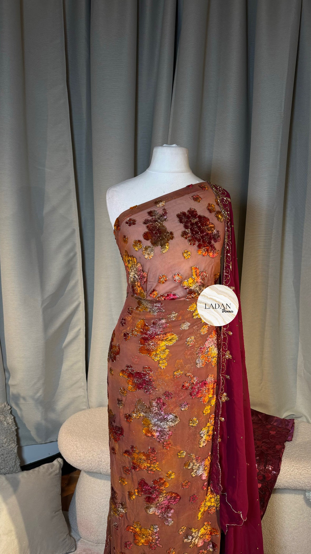 Floral Maqbal Collection | Wine & Brown Dirac Set