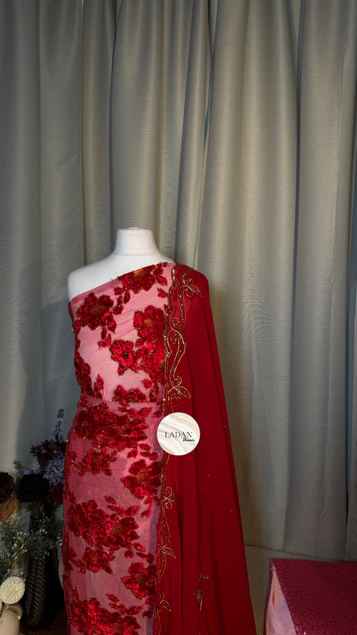 Intricate Floral Maqbal Collection |Pink & Red Dirac Set