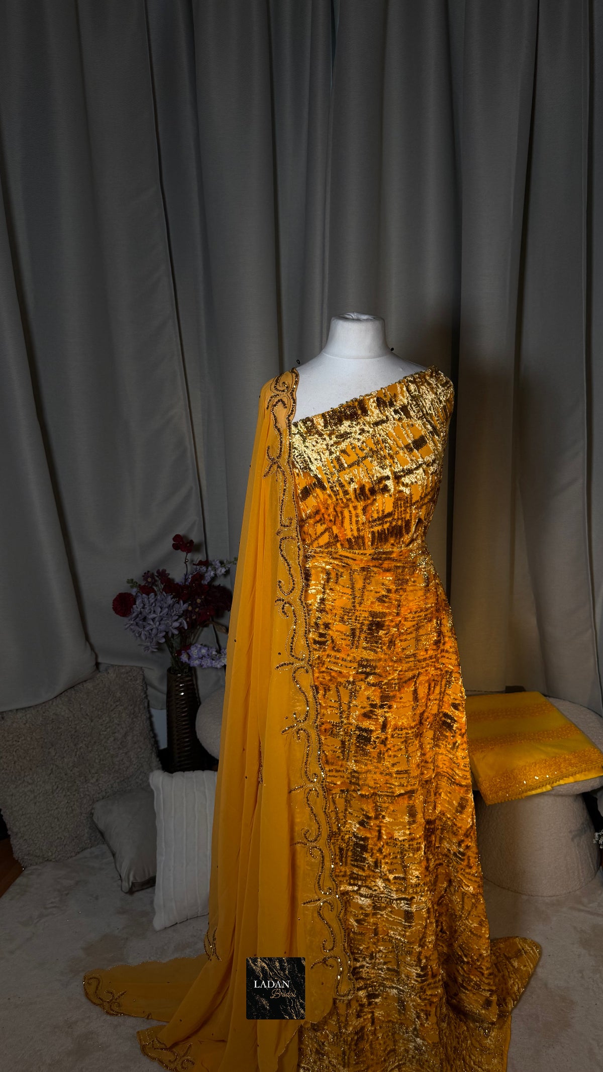 Luxury Maqbal Collection | Mustard Gold Dirac Set