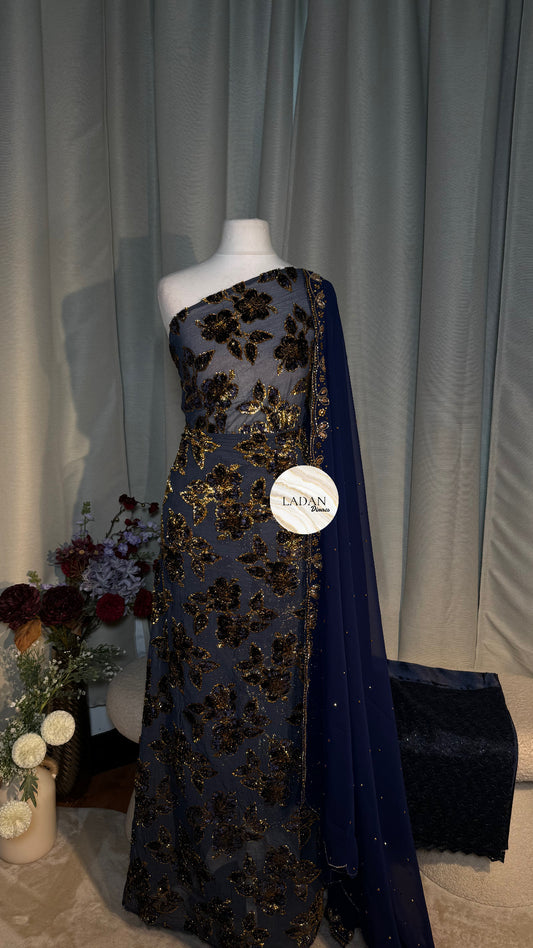 Luxury Maqbal Collection | Navy Blue Dirac Set