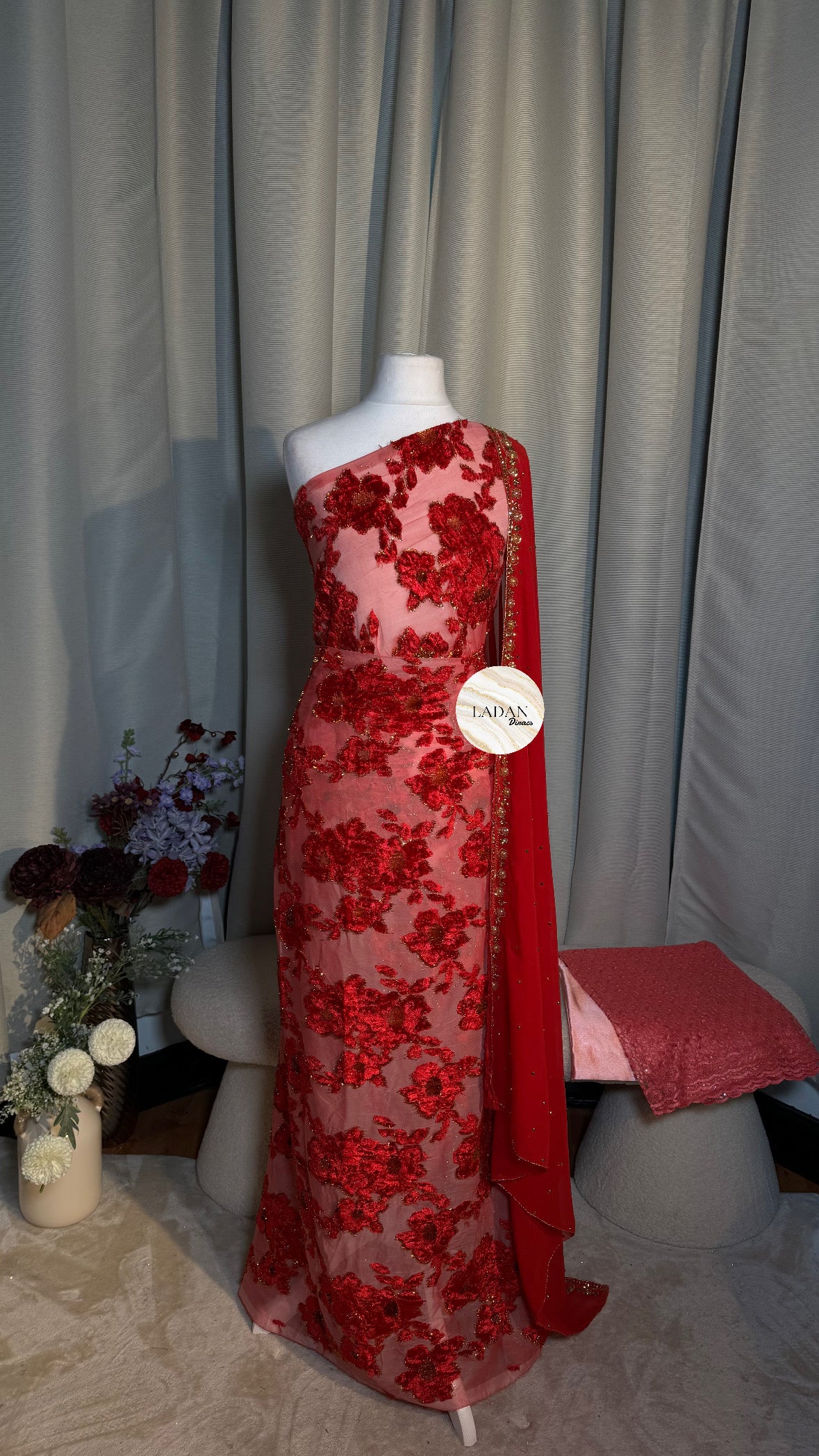Intricate Floral Maqbal Collection |Pink & Red Dirac Set