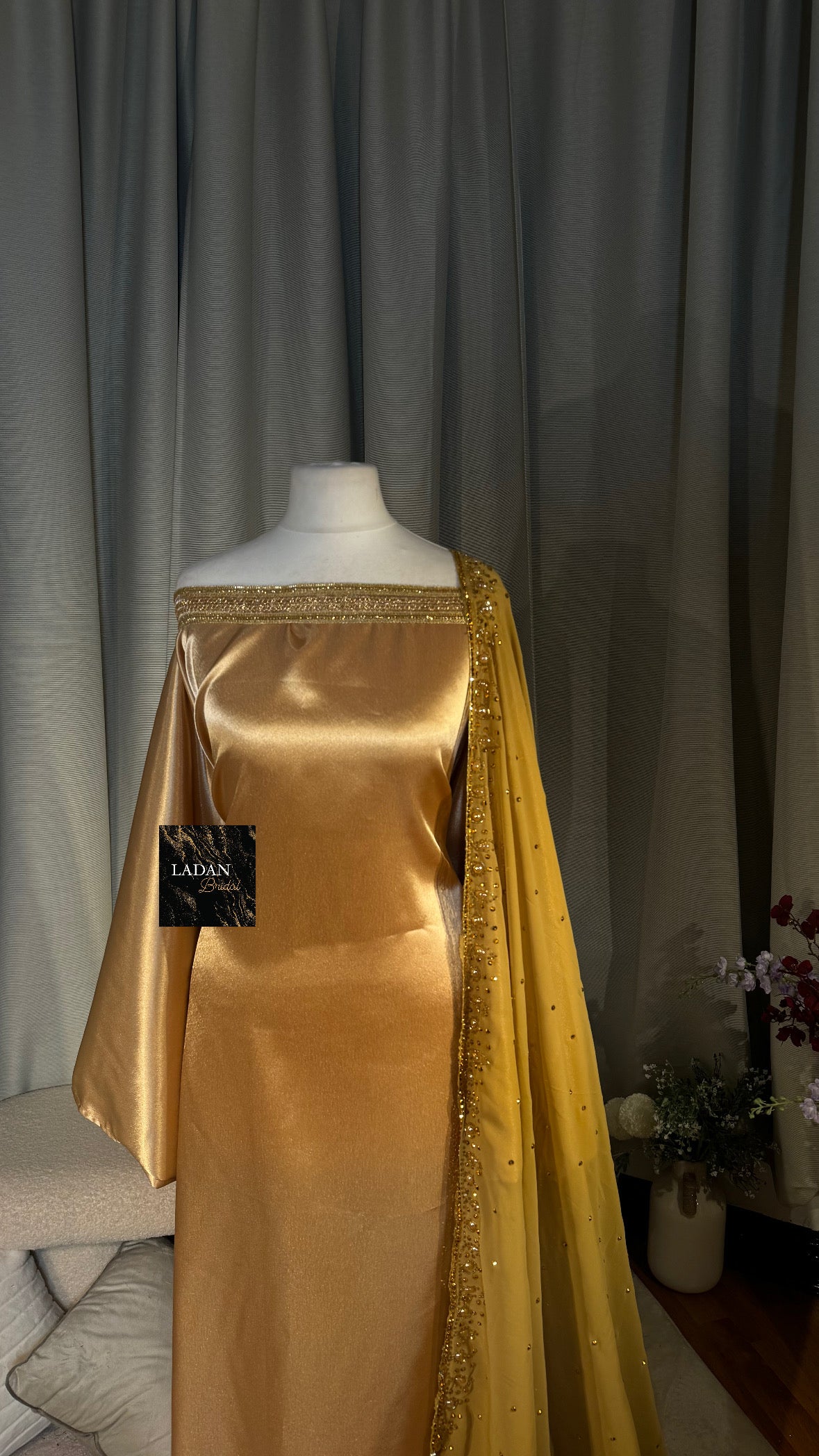 Bespoke Satin Bridesmaids Set - Chiffon Embroided Garbasaars | Gold