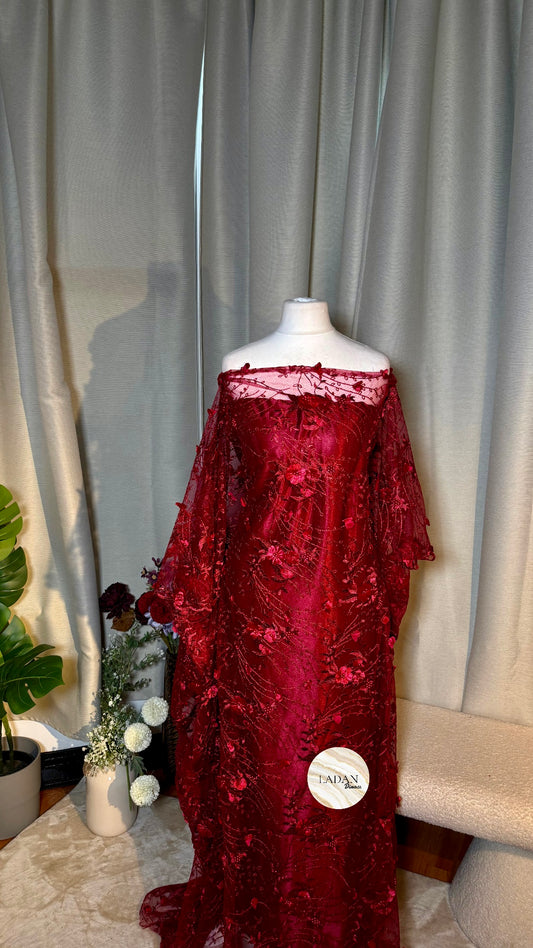 Floral Pearl Lace Dirac Set | Burgundy
