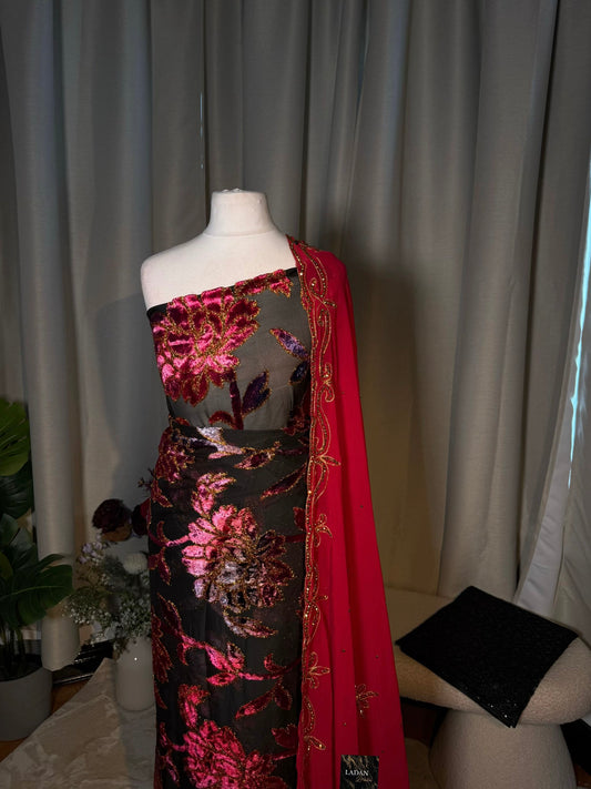 Floral Maqbal Collection | Hot Pink, Magenta, Purple, and Gold Dirac Set