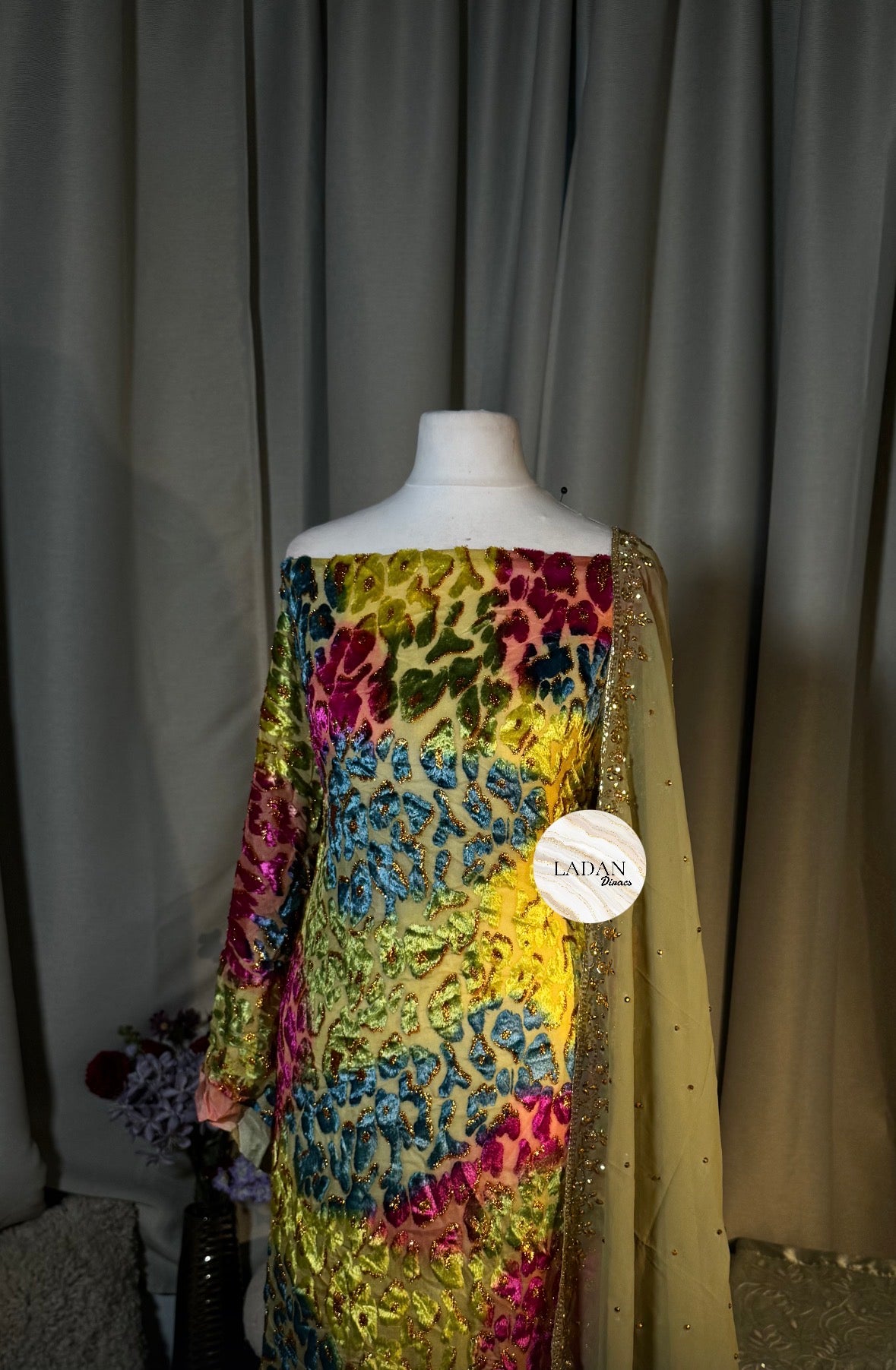 Leopard Maqbal Collection | Green/Blue/Pink Dirac Set