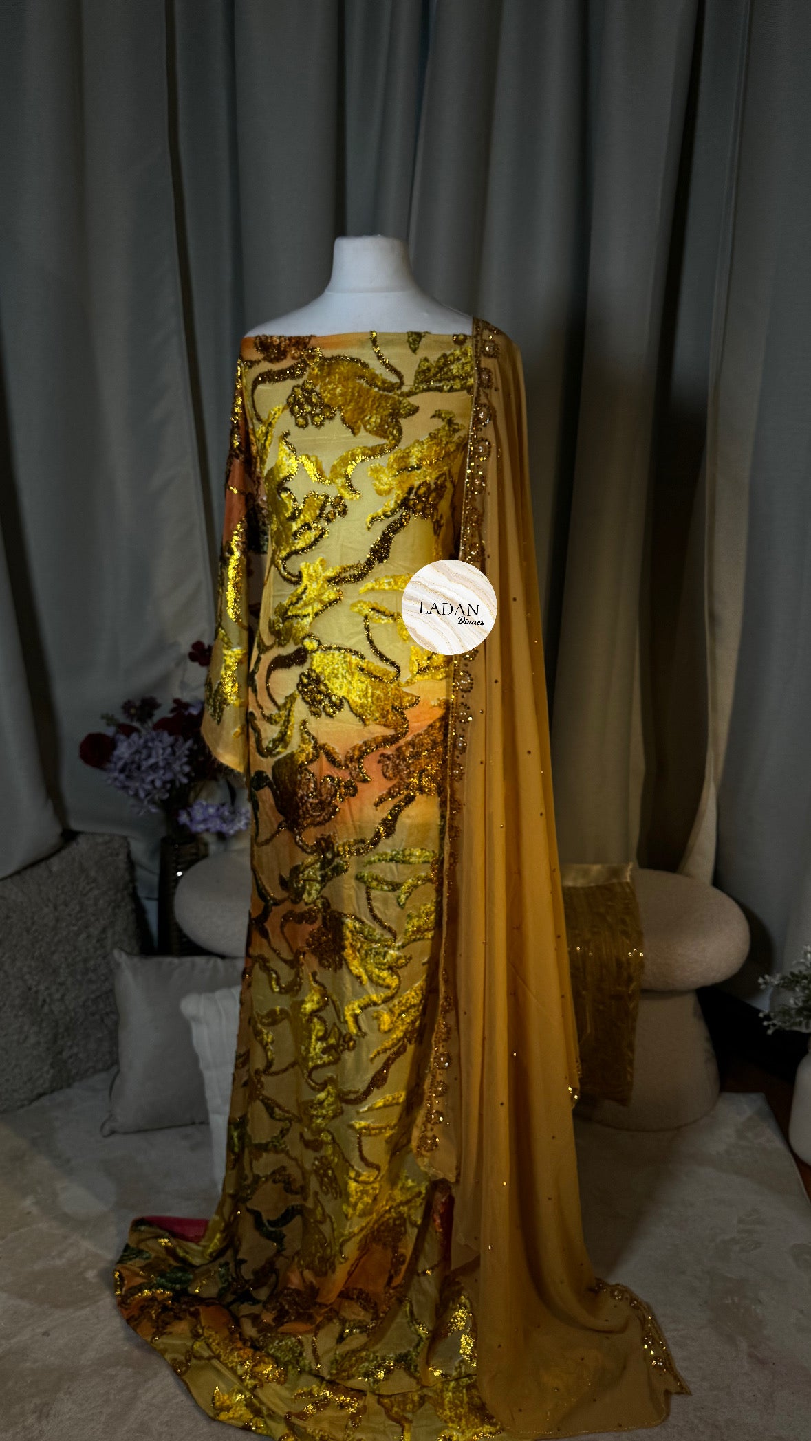 Floral Maqbal Collection | Gold, Peach & Pink Dirac Set