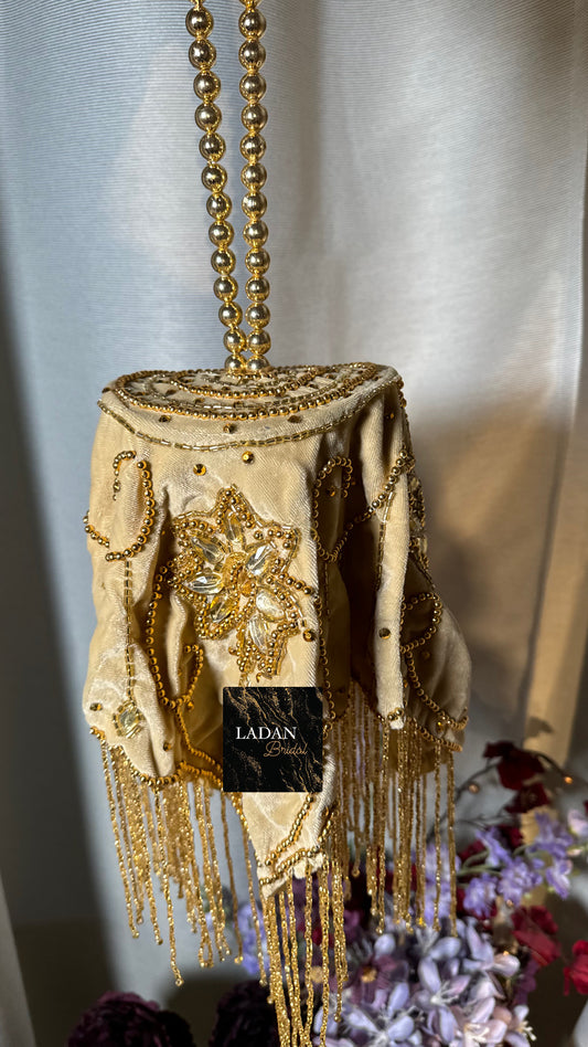Velvet Embroidered Bag | Gold