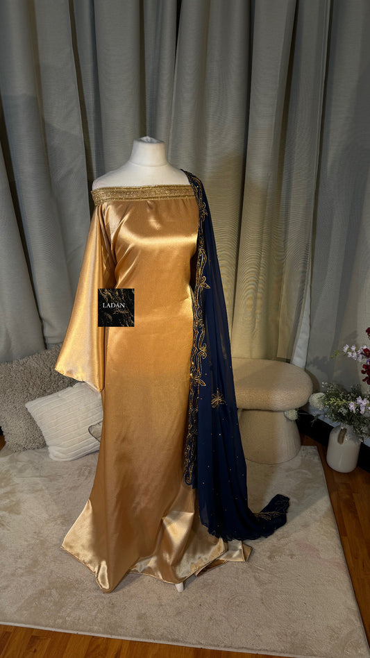 Bespoke Satin Bridesmaids Set - Chiffon Embroided Garbasaars | Navy Blue