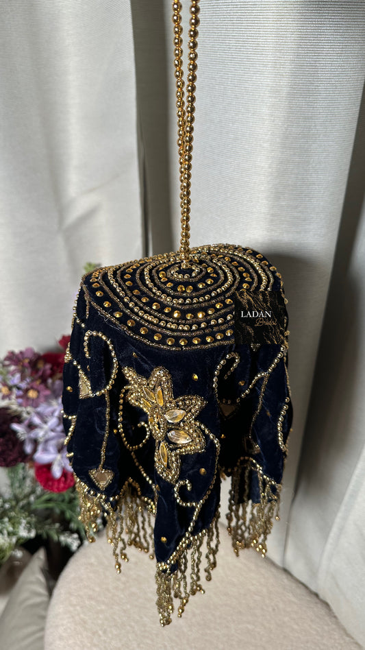 Velvet Embroidered Bag | Midnight Blue