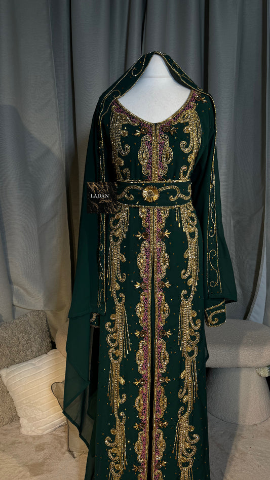 Qamar Nikkah Dress - Dark Green & Pink