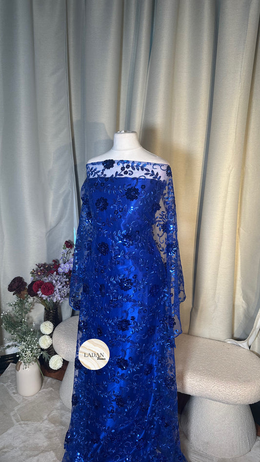 Floral Sequin Lace Dirac Set | Royal Blue | Non Tailored