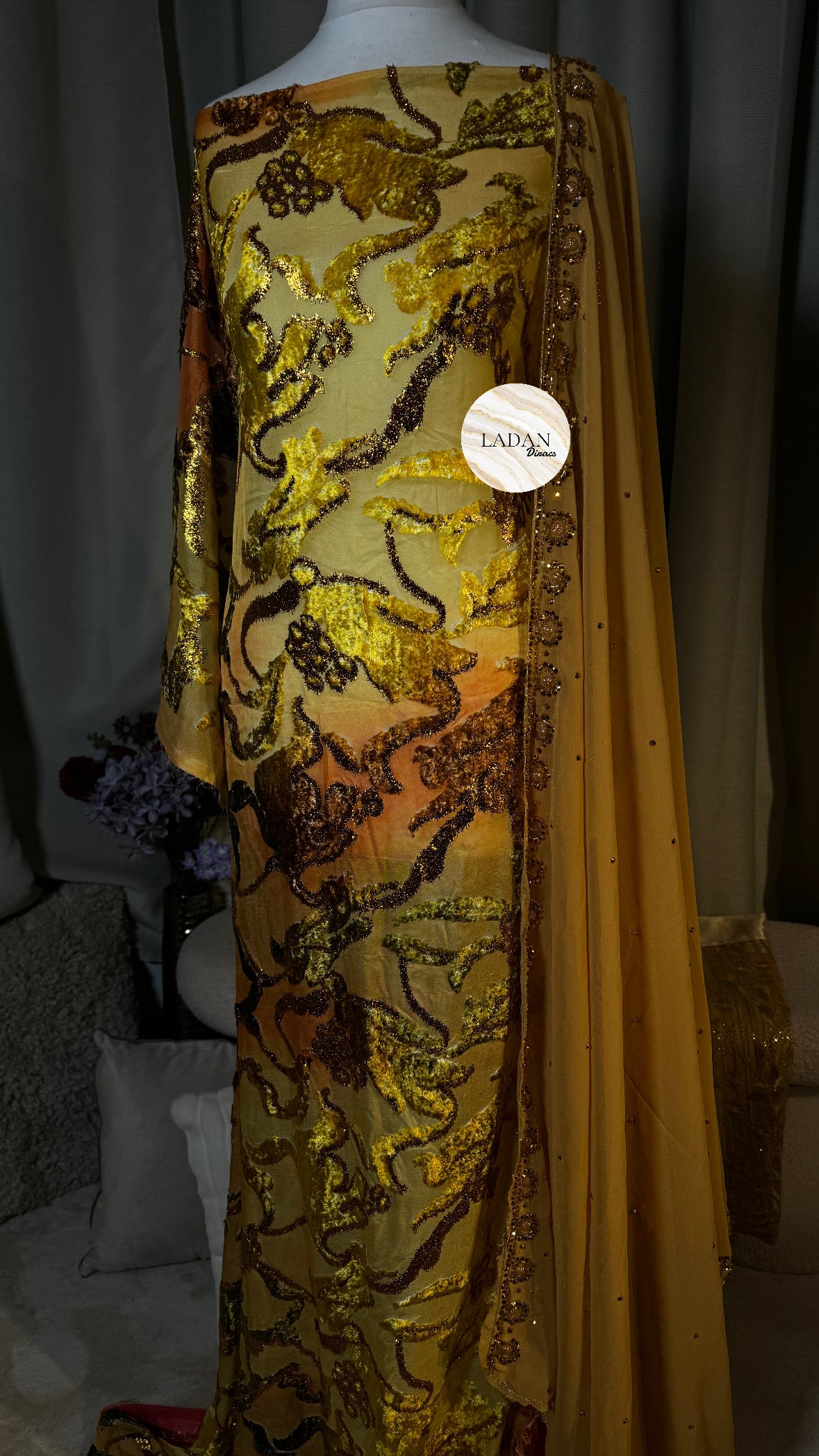 Floral Maqbal Collection | Gold, Peach & Pink Dirac Set