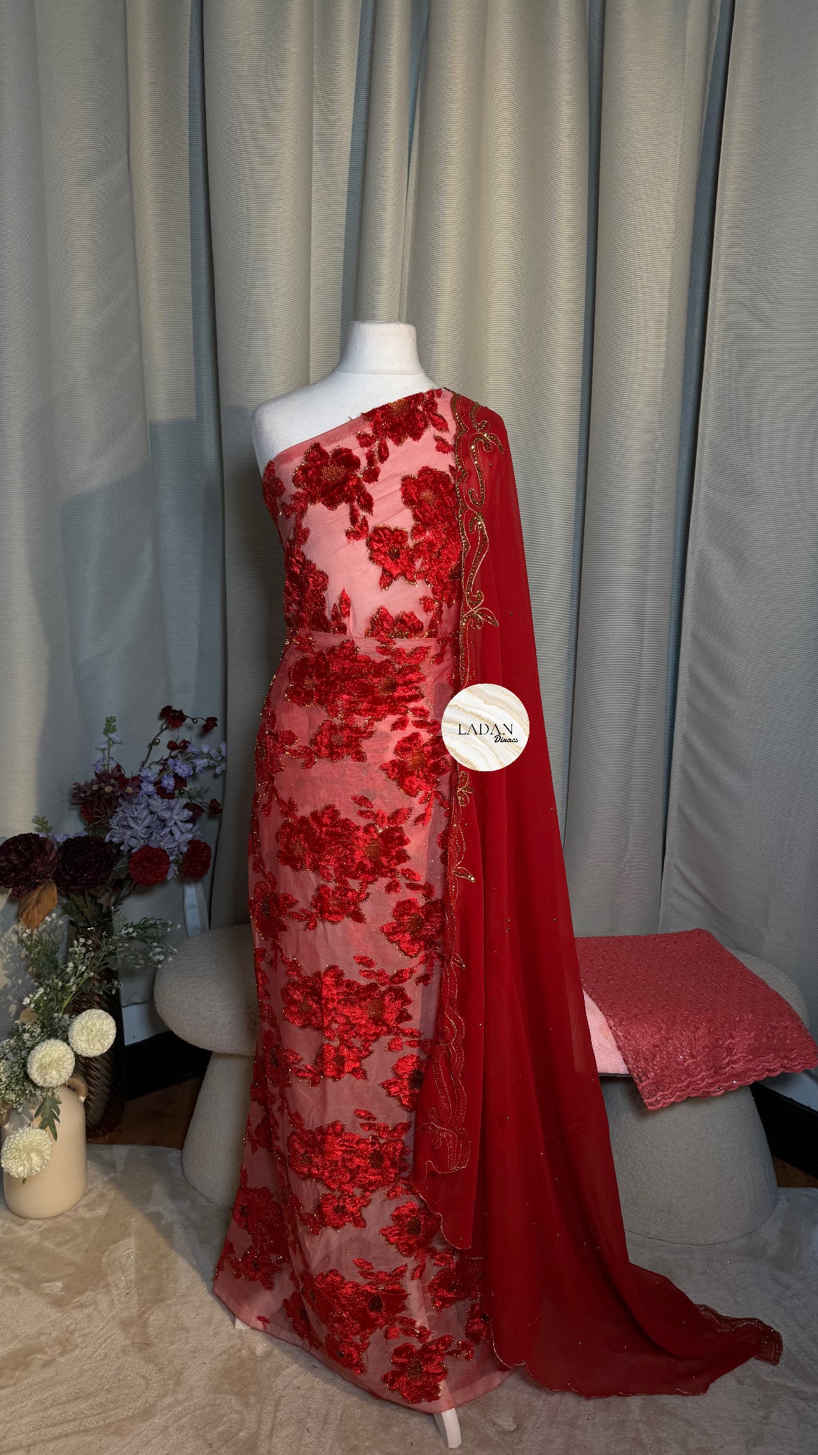 Intricate Floral Maqbal Collection |Pink & Red Dirac Set