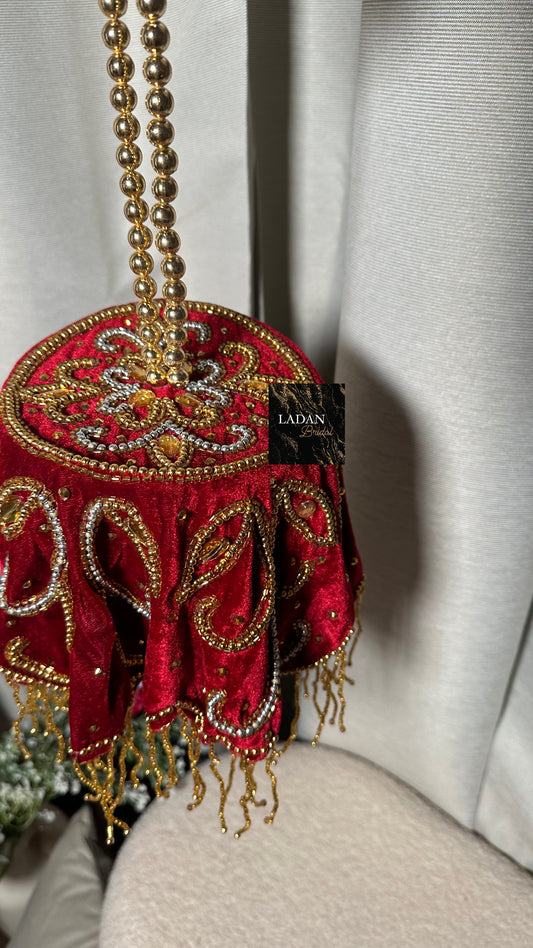 Velvet Embroidered Bag | Maroon
