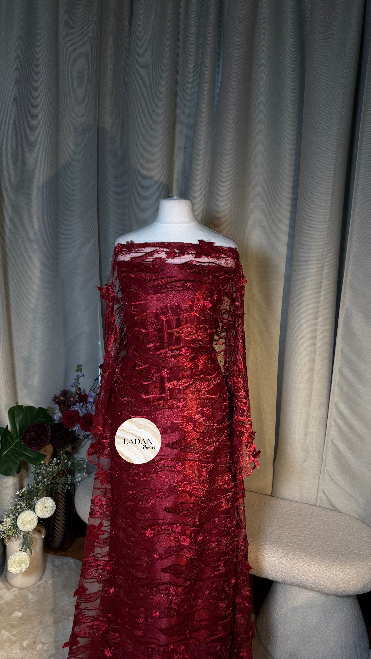Floral Pearl Lace Dirac Set | Burgundy
