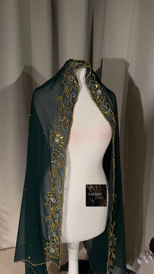 Chiffon Floral Veil | Emerald Green