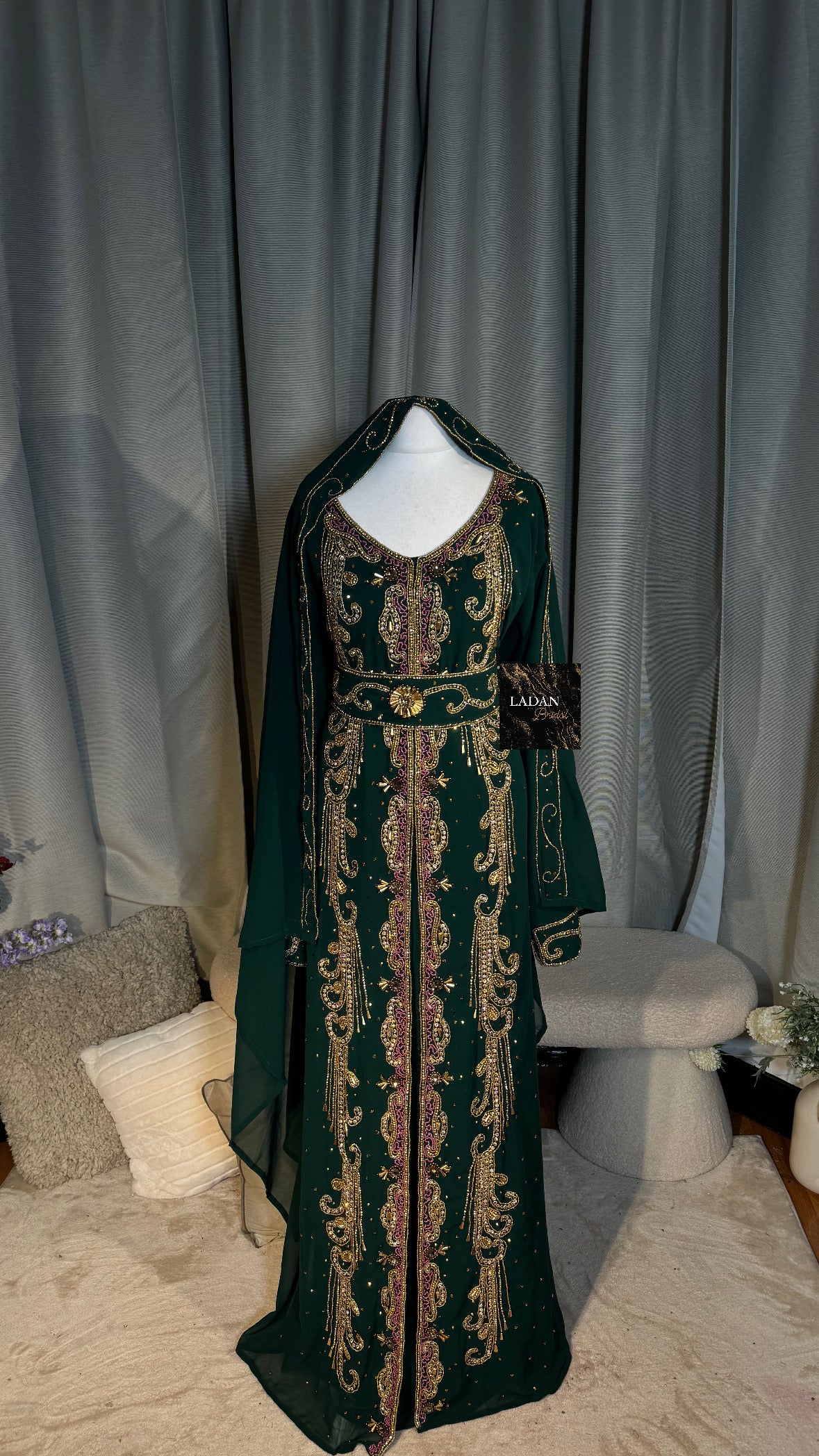 Qamar Nikkah Dress - Dark Green & Pink