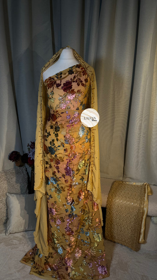 Floral Maqbal Collection | Gold Dirac Set