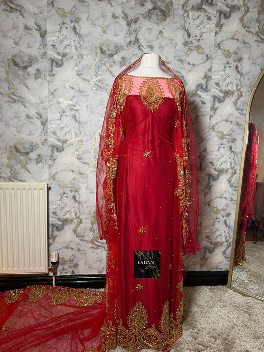 Aisha Bridal Dirac - Detailed Neckline - Red