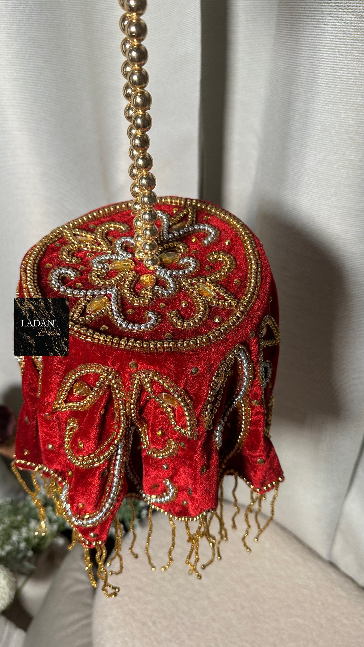 Velvet Embroidered Bag | Maroon