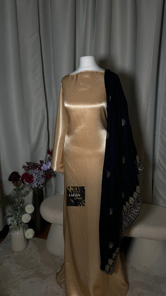 Embroidered Velvet Gabasaar | Black