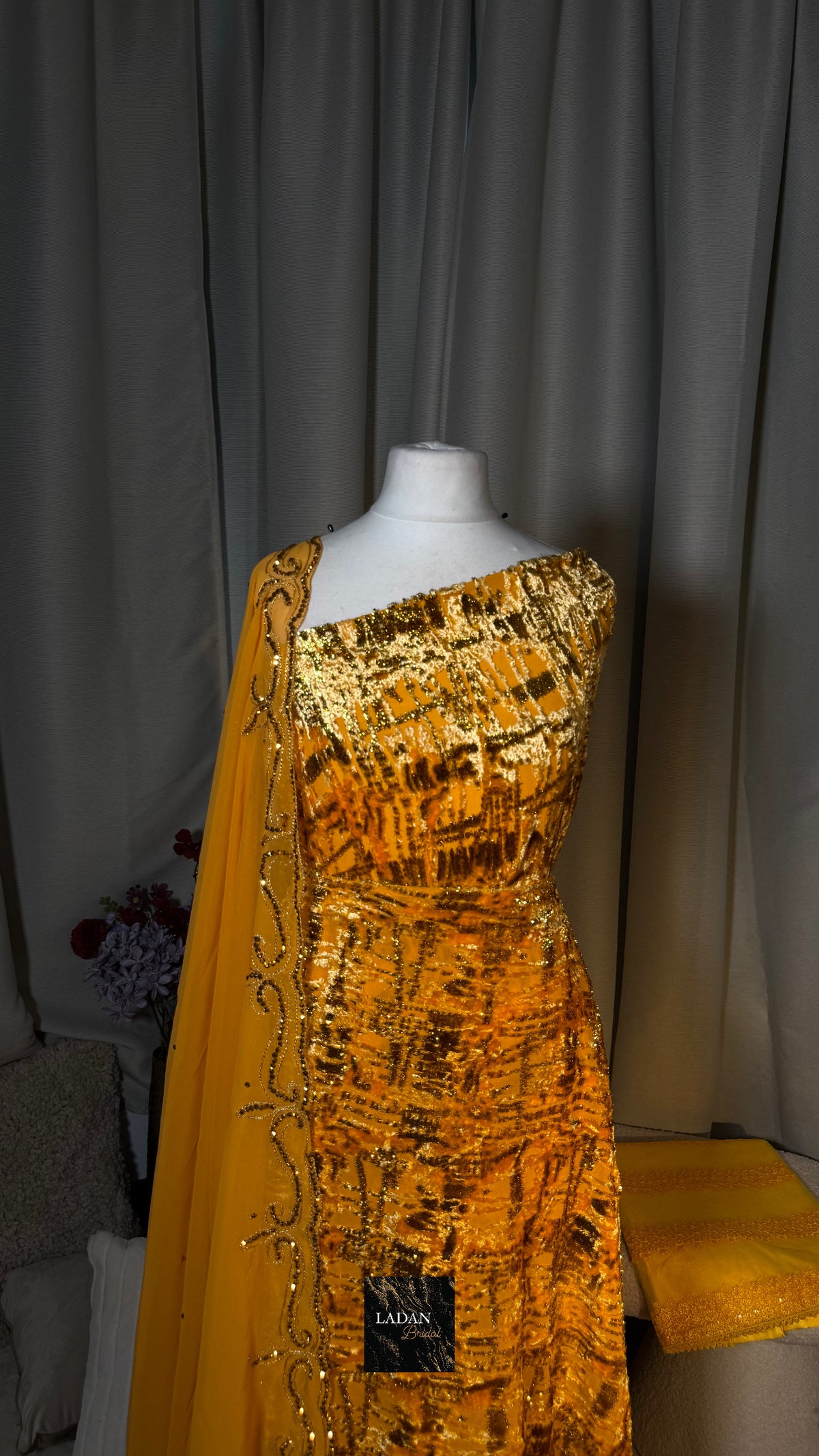 Luxury Maqbal Collection | Mustard Gold Dirac Set